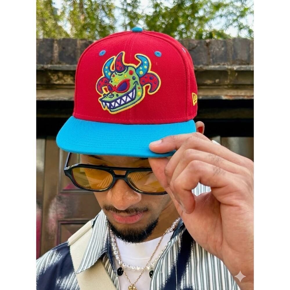 New Era 59FIFTY Fitted Hat 7 1/8 MiLB Monster Logo Red Blue Cap Streetwear Urban